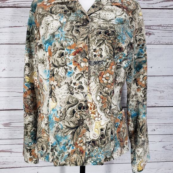 Chico's Womens Floral Pockets Button Front Jacket Size 1 - Picture 5 of 10